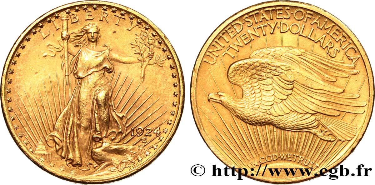 STATI UNITI D AMERICA 20 Dollars  Saint-Gaudens” 1924 Philadelphie SPL 