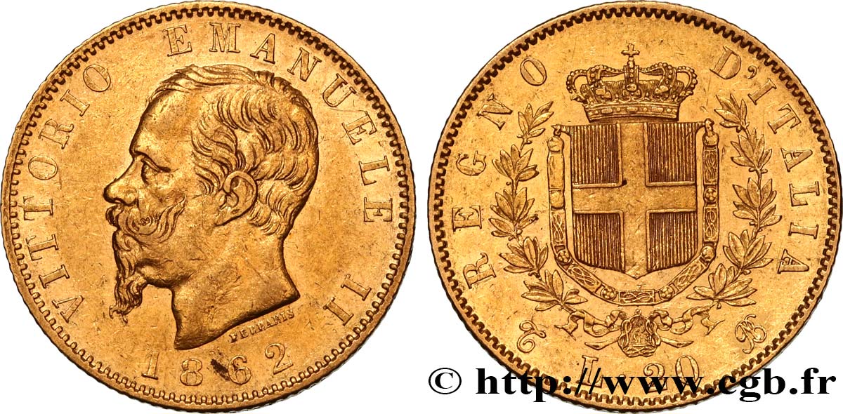 ITALIA 20 Lire Victor Emmanuel II 1862 Turin q.SPL/SPL 