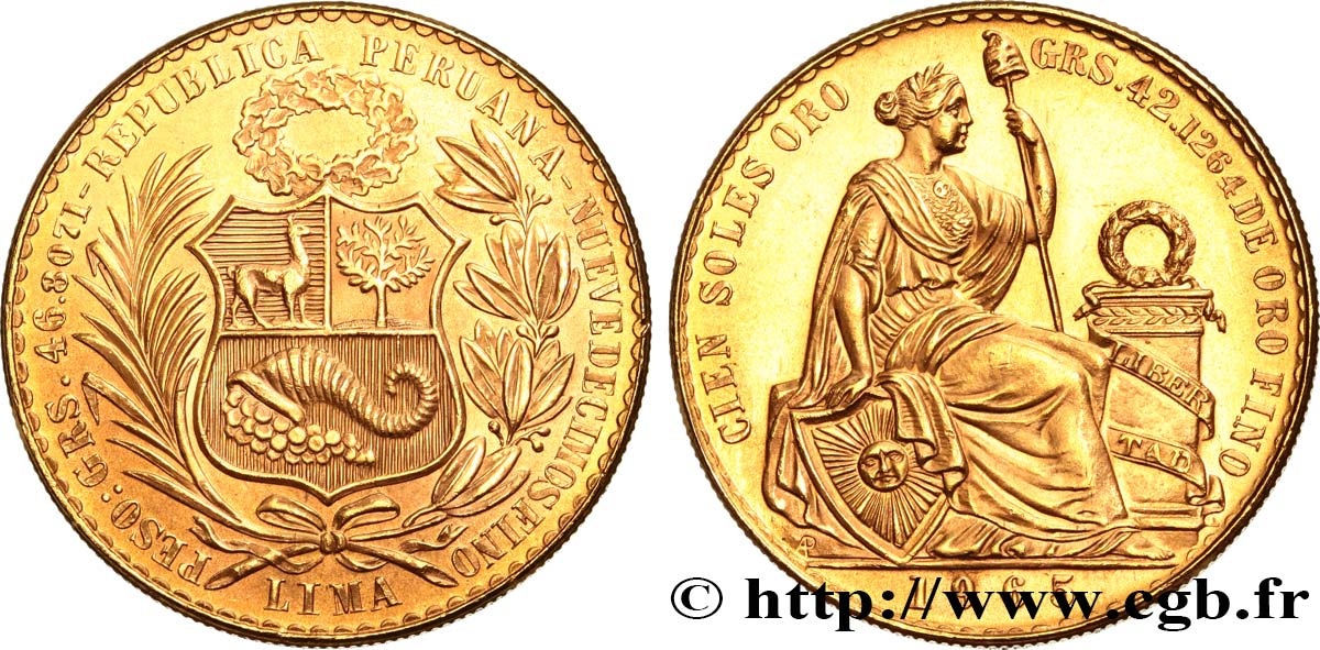 PERU - REPUBLIC 100 Soles de Oro 1965 Lima MS 