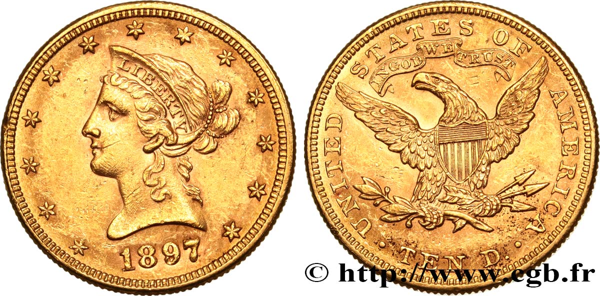 ÉTATS-UNIS D AMÉRIQUE 10 Dollars  Liberty  1897 Philadelphie VZ 