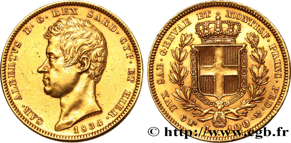 ITALIE - ROYAUME DE SARDAIGNE - CHARLES-ALBERT 100 Lire 1834 Turin TTB+ 