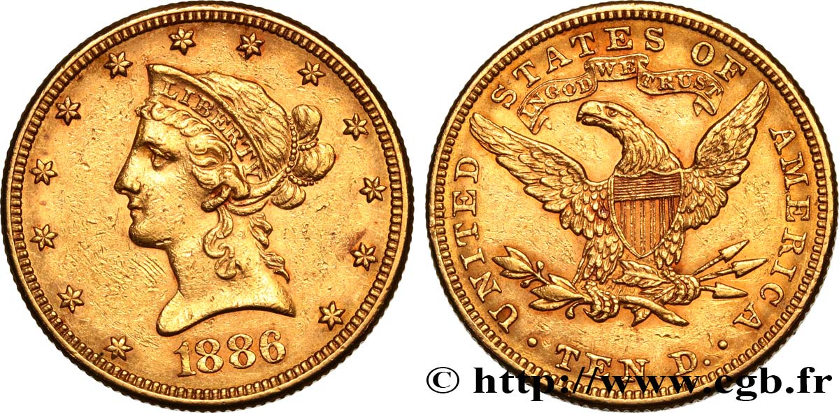 ÉTATS-UNIS D AMÉRIQUE 10 Dollars  Liberty  1886 Philadelphie TTB+ 
