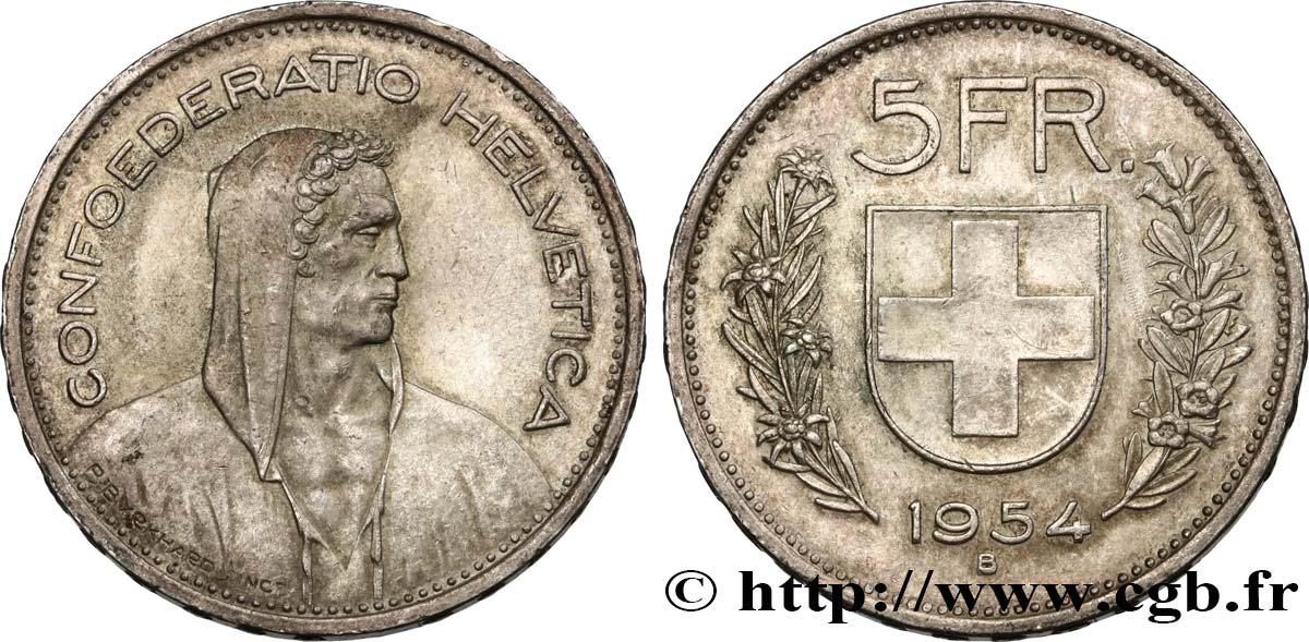 SUISSE 5 Francs Berger des alpes 1954 Berne SUP 