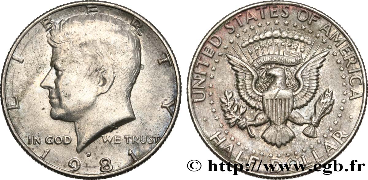 UNITED STATES OF AMERICA 1/2 Dollar Kennedy 1981 Denver AU 