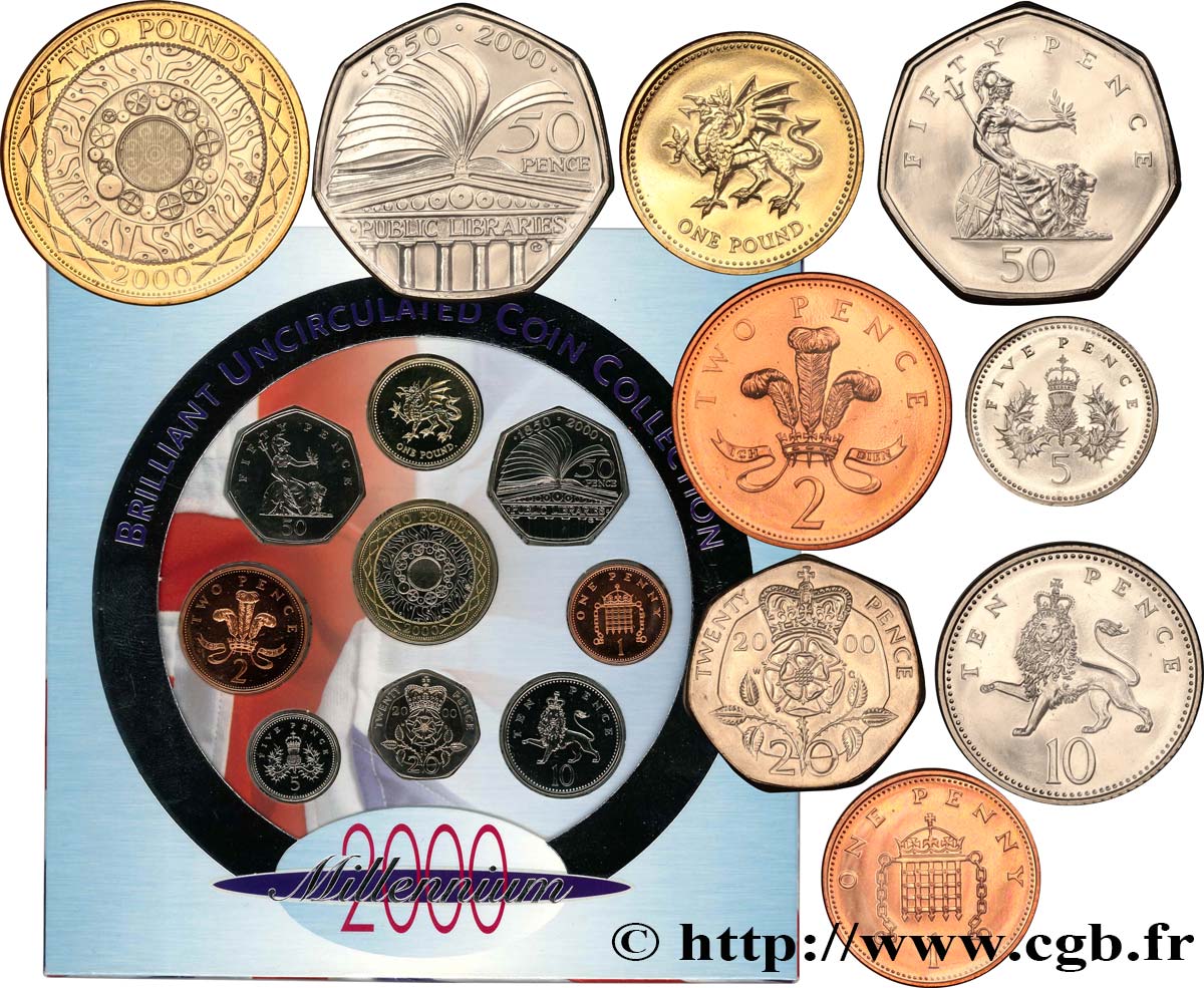 REINO UNIDO Série 9 monnaies 2000 Millenium 2000 Llantrisant FDC 