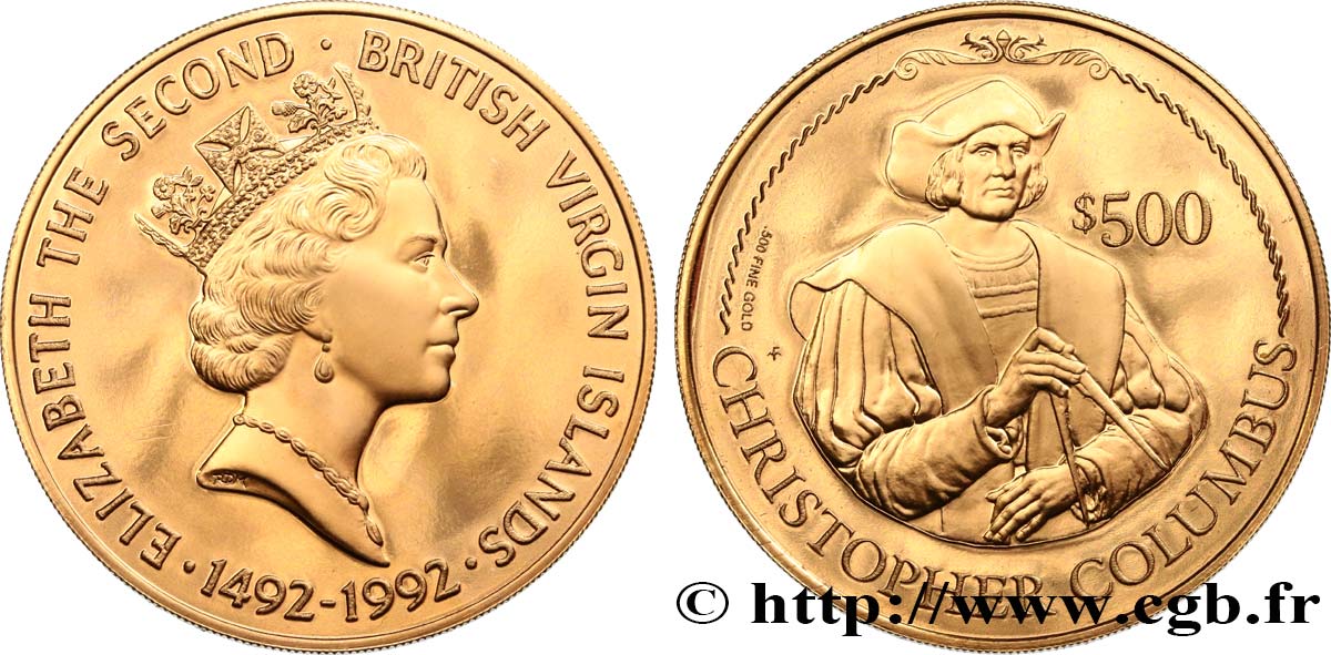 BRITISH VIRGIN ISLANDS 500 Dollars Proof Christophe Colomb 1992  MS 