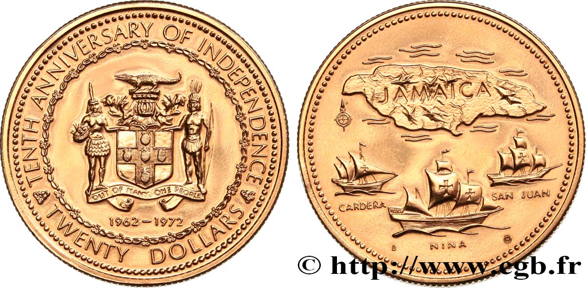 JAMAIKA 20 Dollars Proof 10e anniversaire de l’Indépendance 1972  fST 
