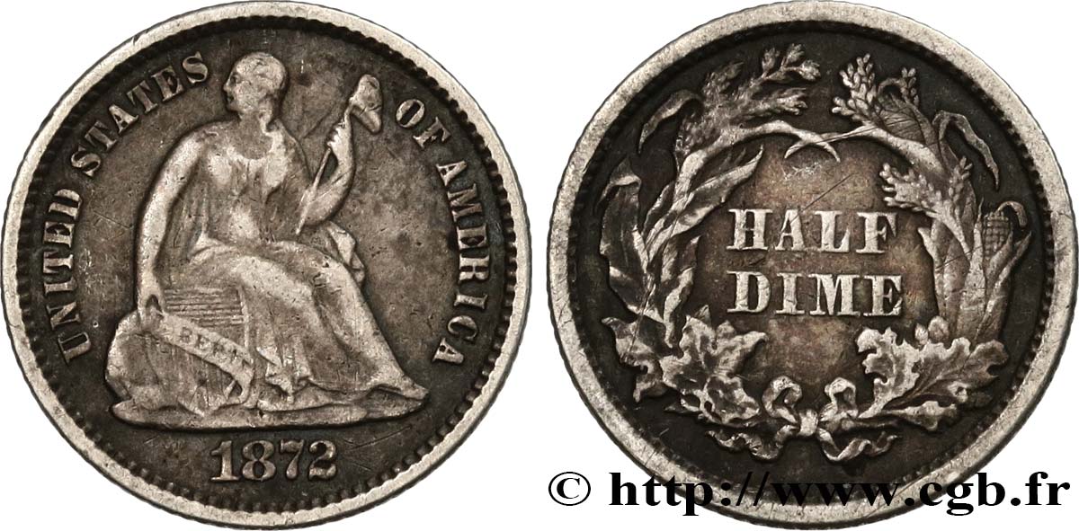 UNITED STATES OF AMERICA 1/2 Dime Liberté assise 1872 Philadelphie XF 
