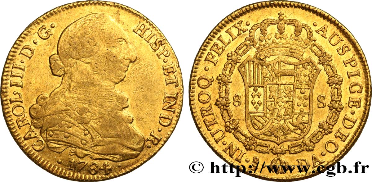 CHILE 8 Escudos Charles III 1784 Santiago XF 