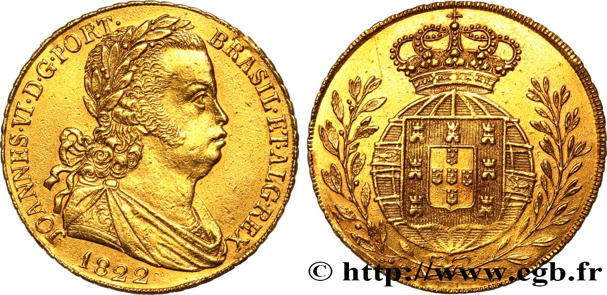 PORTUGAL - KINGDOM OF PORTUGAL - JOHN VI THE CLEMENT Peça or ou 4 escudos 1822 Lisbonne AU 