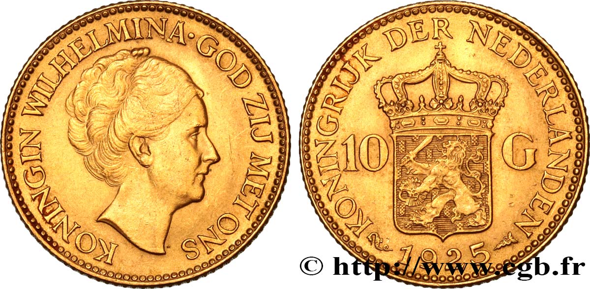 NIEDERLANDE 10 Gulden 4e type Wilhelmina 1925 Utrecht VZ 