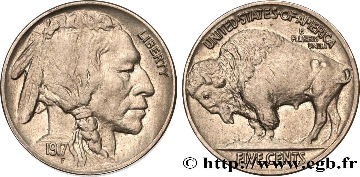 ESTADOS UNIDOS DE AMÉRICA 5 Cents Tête d’indien ou Buffalo 1917 Philadelphie EBC+ 
