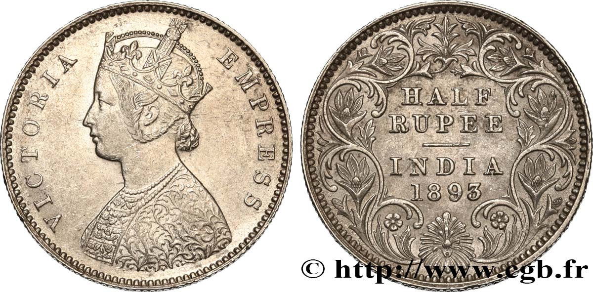 BRITISCH-INDIEN 1/2 Roupie Victoria 1893 Calcutta VZ 