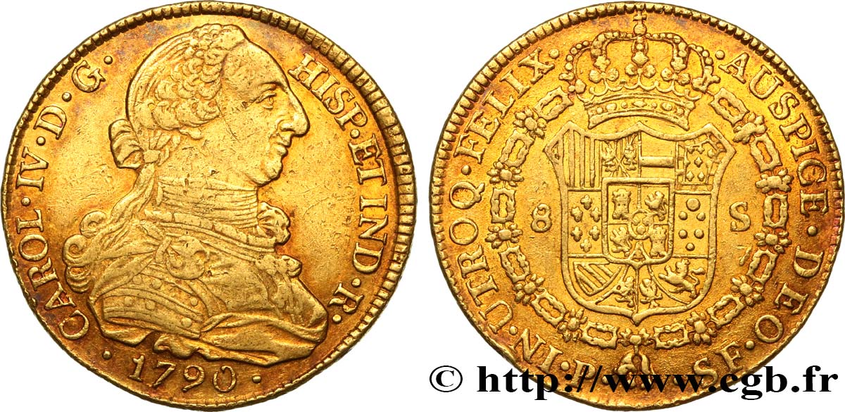 COLOMBIE - CHARLES IV 8 Escudos 1790 Popayan TTB 