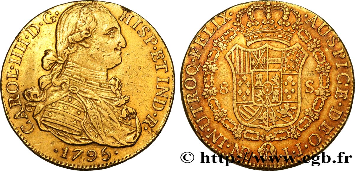 COLOMBIE - CHARLES IV 8 Escudos 1795 Nuevo Reino (Bogota) SS 