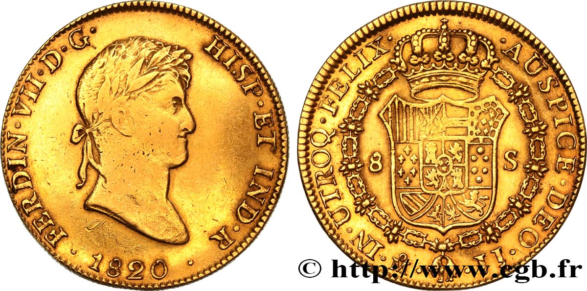 MÉXICO 8 Escudos Ferdinand VII 1820 Mexico BC+/MBC 