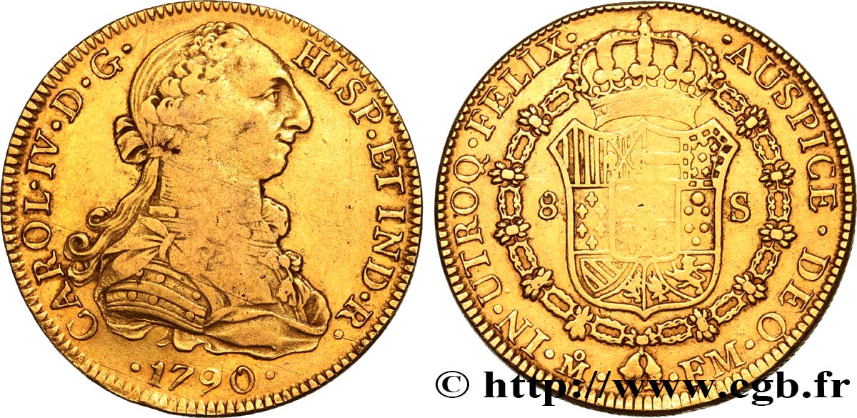MEXICO 8 Escudos Charles IV 1790 Mexico VF 
