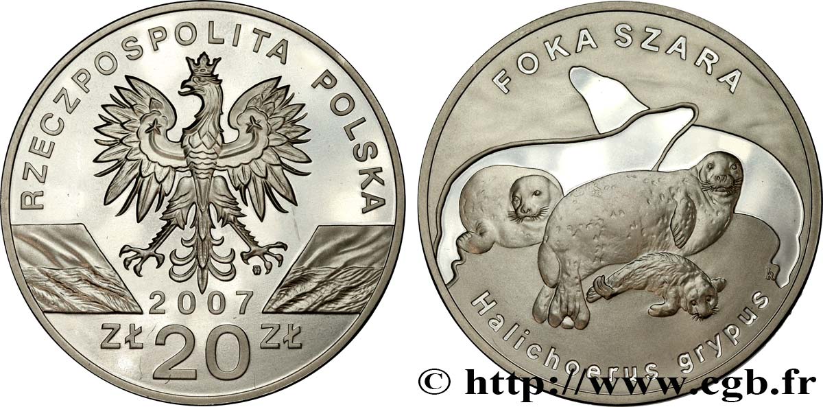POLONIA 20 Zlotych Proof Phoques 2007 Varsovie MS 