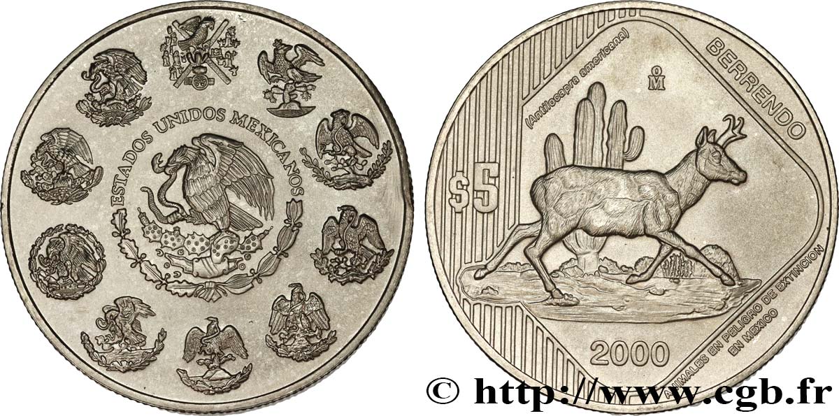 MÉXICO 5 Pesos cerf 2000 Mexico SC 