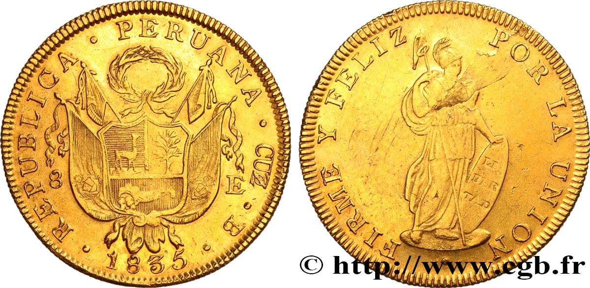 PÉROU - RÉPUBLIQUE 8 Escudos 1835 Cuzco SUP/TTB+ 