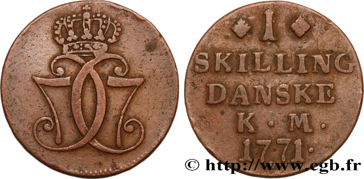 DÄNEMARK 1 Skilling Christian VII 1771 Copenhague SS 