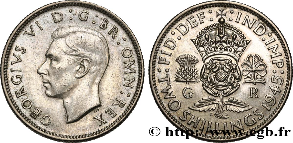 REINO UNIDO 1 Florin (2 Shillings) Georges VI 1945  EBC 