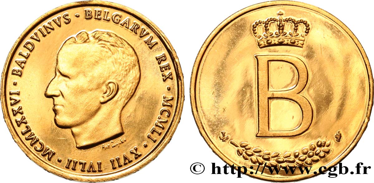 BELGIEN Module de 20 Francs Or, 25e anniversaire de règne de Baudouin Ier 1976 Bruxelles fST 