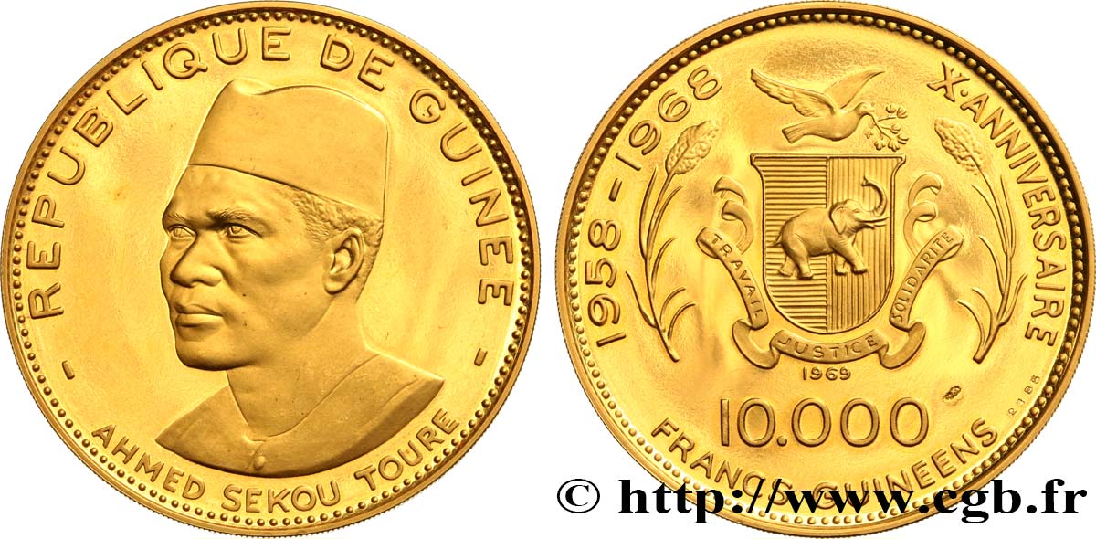 GUINEA 10000 Francs 10e anniversaire de l’indépendance 1969  fST 