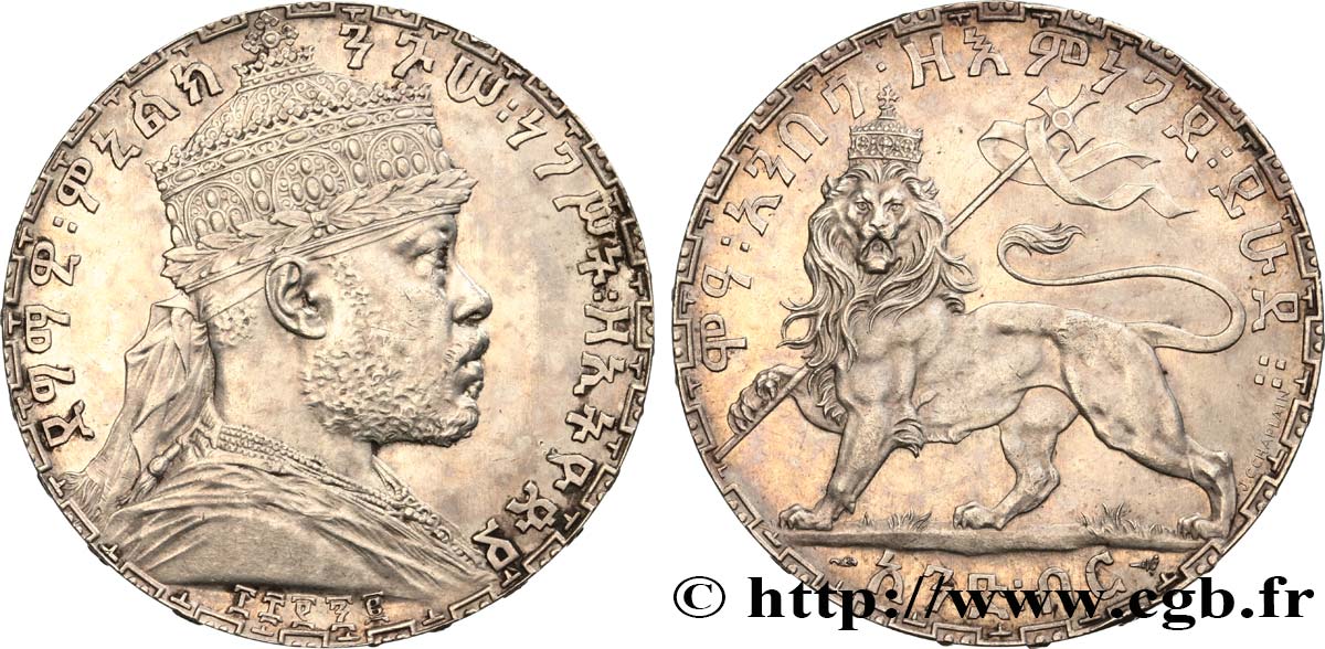 ETHIOPIA - ABYSSINIA - MENELIK II 1 Birr EE1892 1899 Paris AU 
