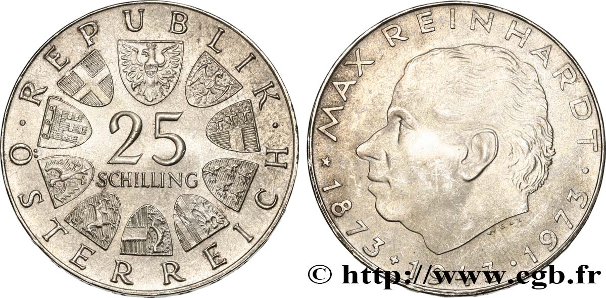 AUSTRIA 25 Schilling Proof 100e anniversaire de la naissance du metteur en scène Max Reinhardt 1973  MS 