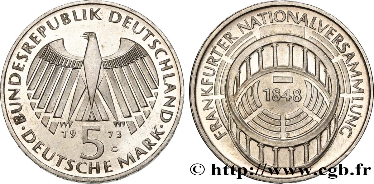 GERMANY 5 Mark Parlement de Francfort - Proof 1973 Karlsruhe MS 