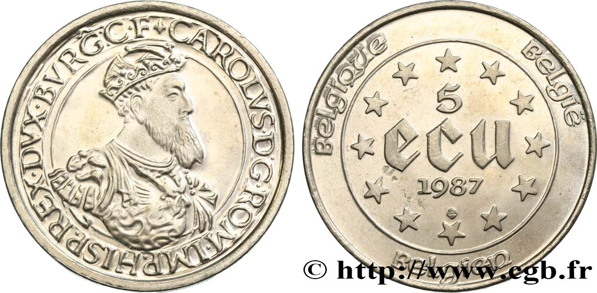 BELGIQUE 5 Ecu Charles Quint 1987  SPL 