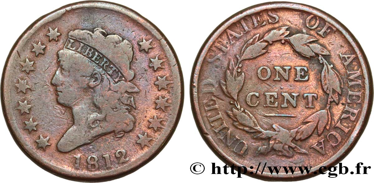 STATI UNITI D AMERICA 1 Cent “Classic Head” 1812 Philadelphie q.MB 