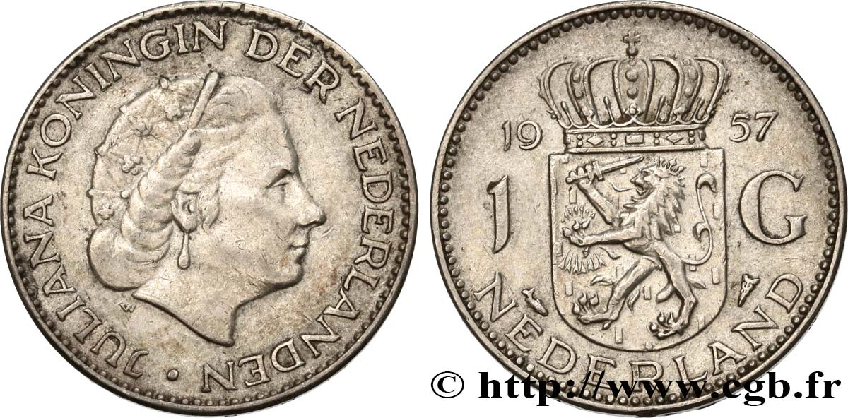 PAYS-BAS 1 Gulden Juliana 1957  TTB+ 
