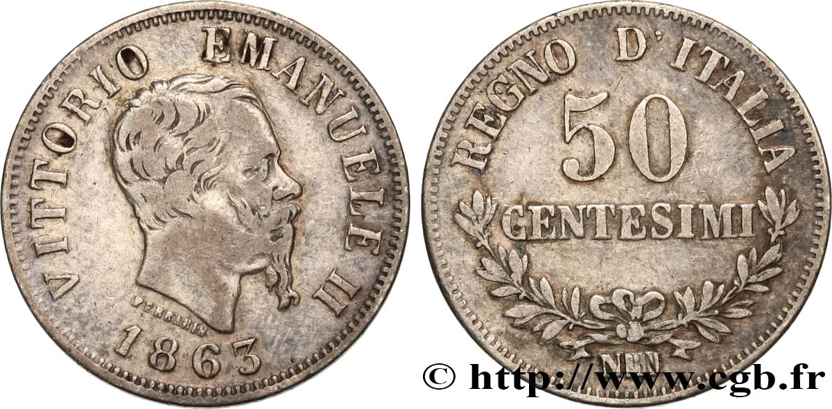 ITALIE 50 Centesimi Victor Emmanuel II 1863 Naples TB+ 