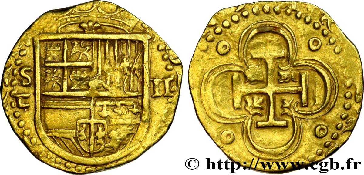 SPANIEN - KÖNIGREICH SPANIEN - PHILIPPE II. 2 Escudos n.d. Séville fVZ 