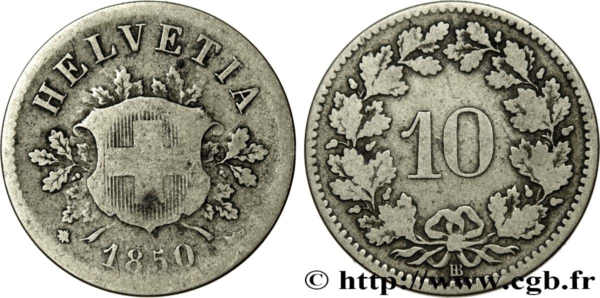 SVIZZERA  10 Centimes (Rappen) croix suisse 1850 Strasbourg - BB MB 