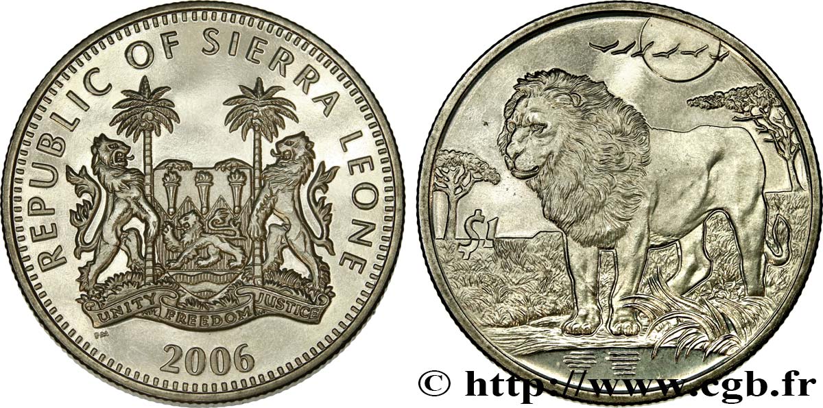 SIERRA LEONE 1 Dollar Proof lion 2006  fST 
