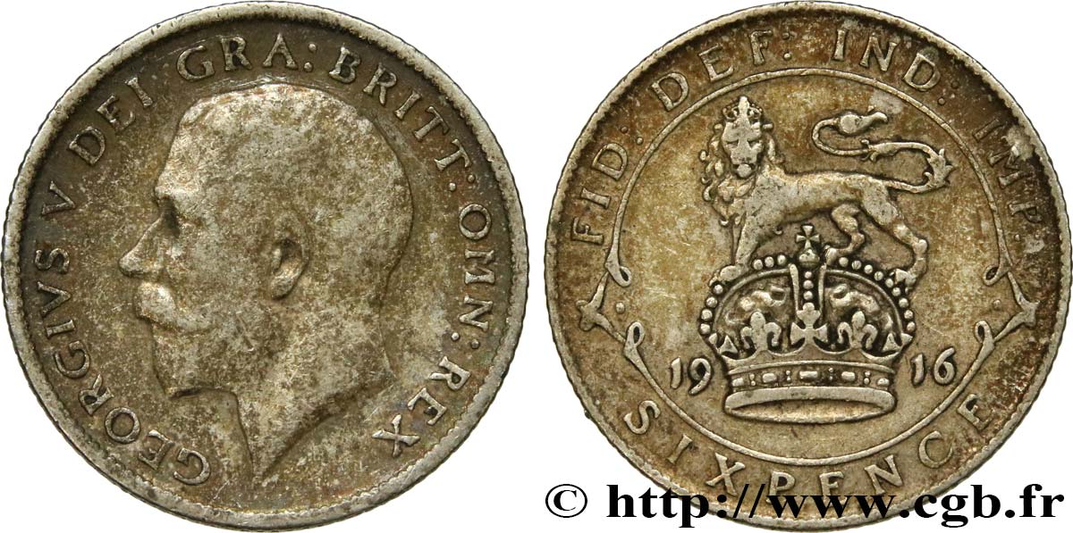 REINO UNIDO 6 Pence Georges V 1916  BC+ 