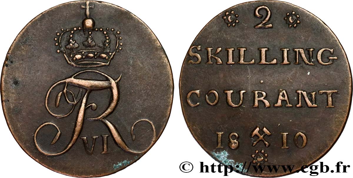 NORWAY 2 Skilling Frédéric VI 1810 Kongsberg AU 
