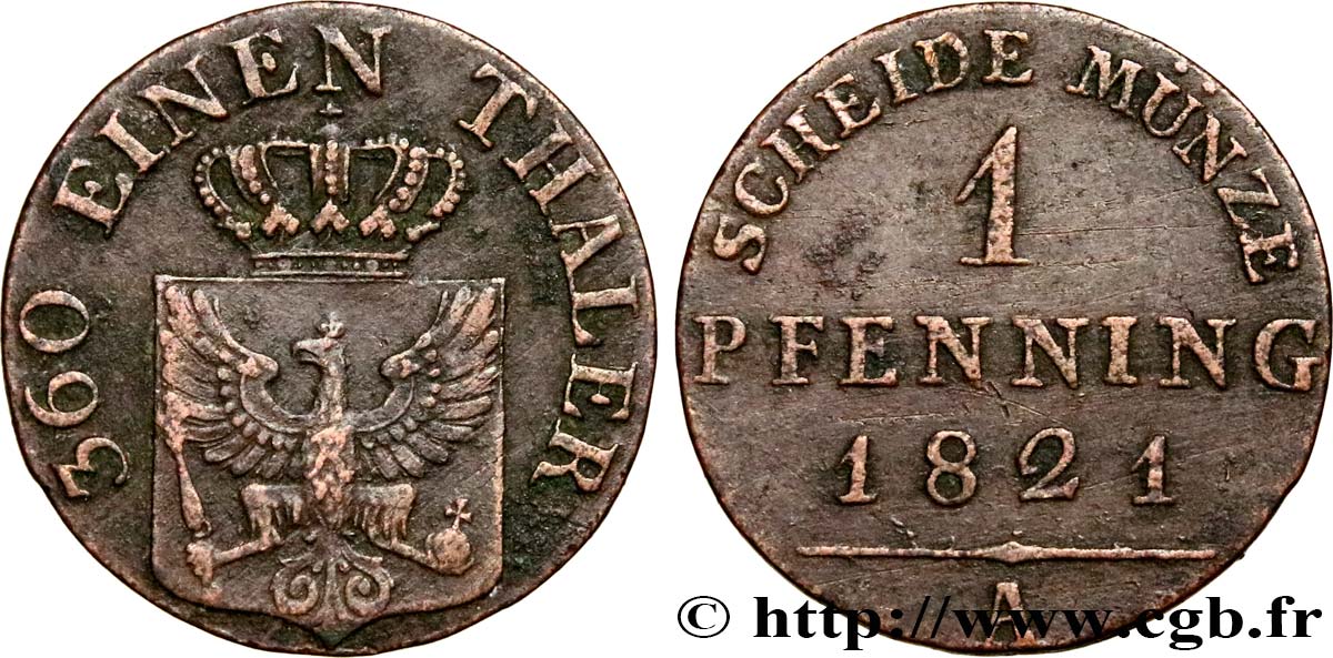 GERMANIA - PRUSSIA 1 Pfenning 1821 Berlin q.SPL 