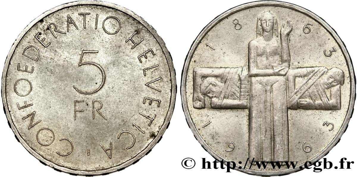 SUISSE 5 Francs centenaire de la Croix Rouge 1963 Berne - B SUP 