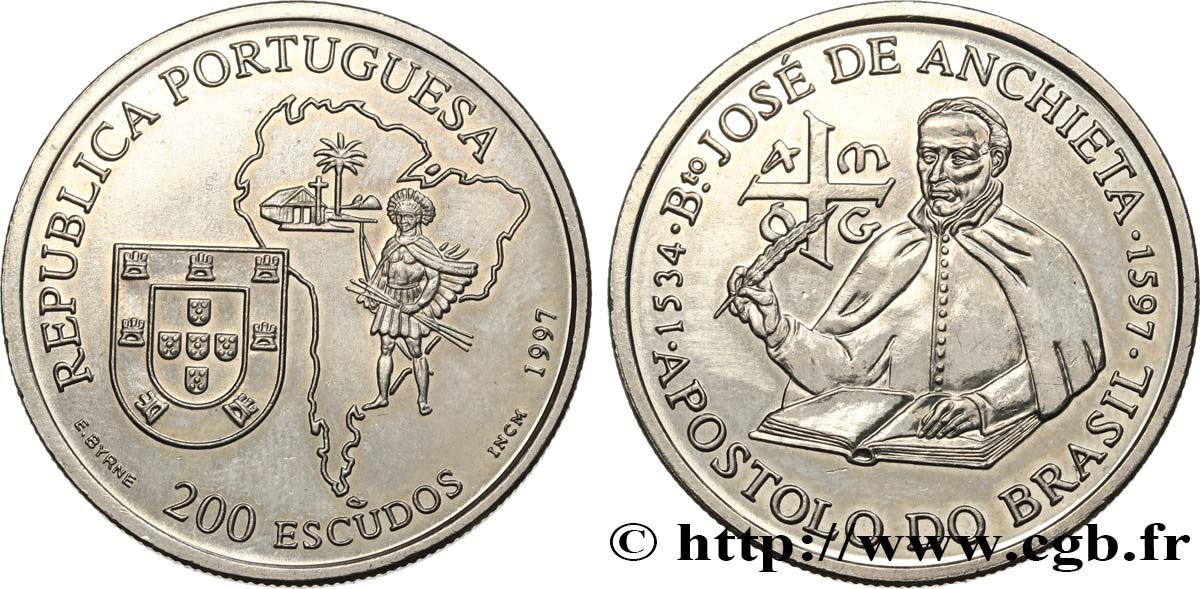 PORTUGAL 200 Escudos Jésuite José de Anchieta 1997  fST 