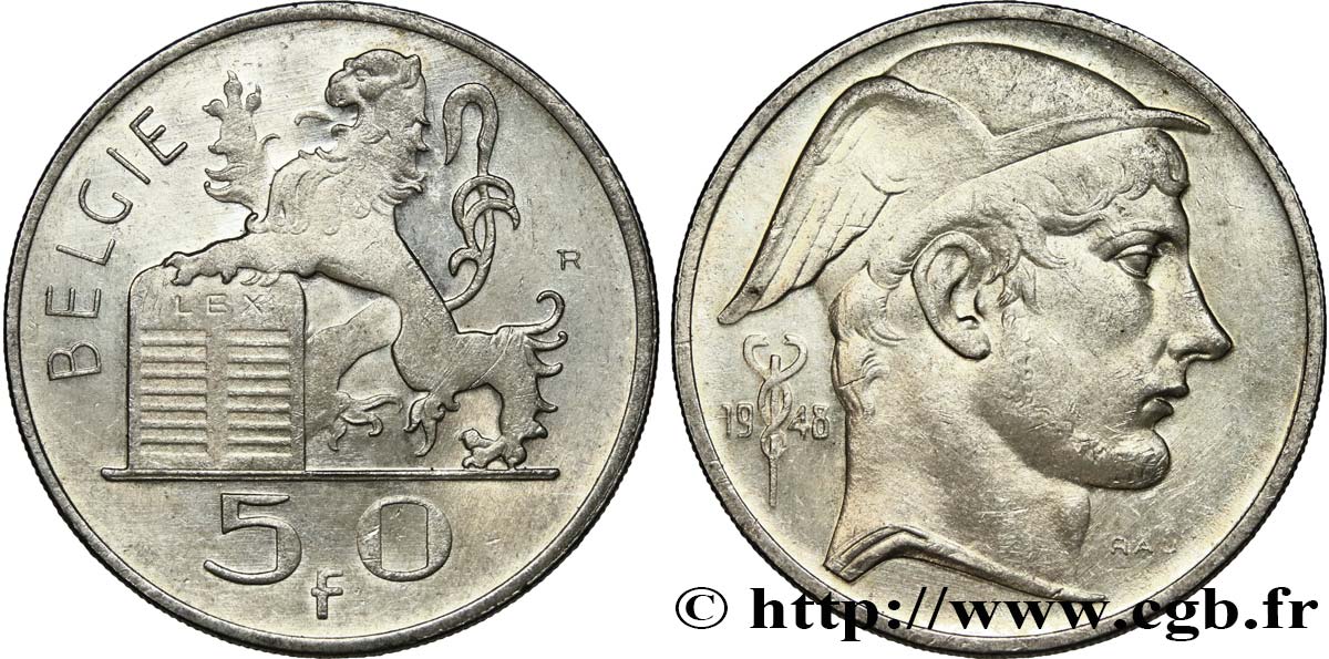 BELGIQUE 50 Francs Mercure légende flamande 1948  SUP 