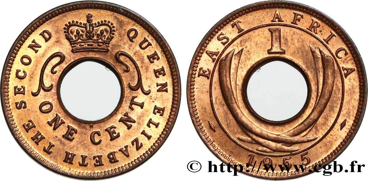 BRITISCH-OSTAFRIKA 1 Cent frappe au nom d’Elisabeth II 1955 Heaton fST 