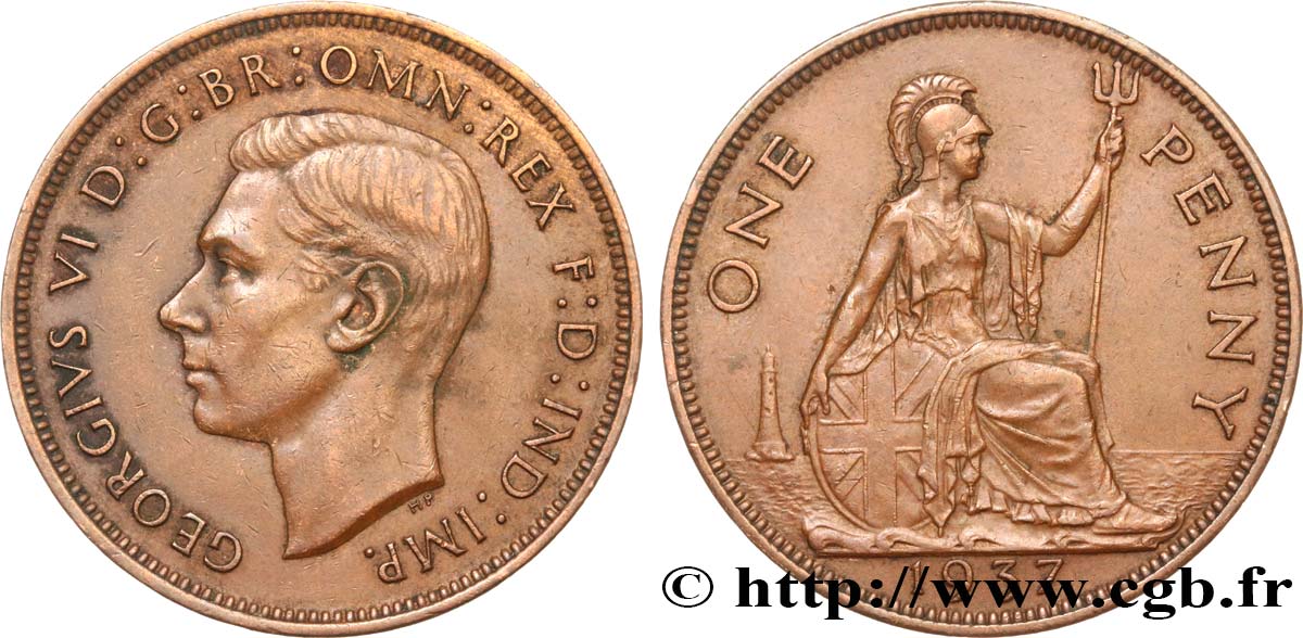 ROYAUME-UNI 1 Penny Georges VI 1937  TTB+ 