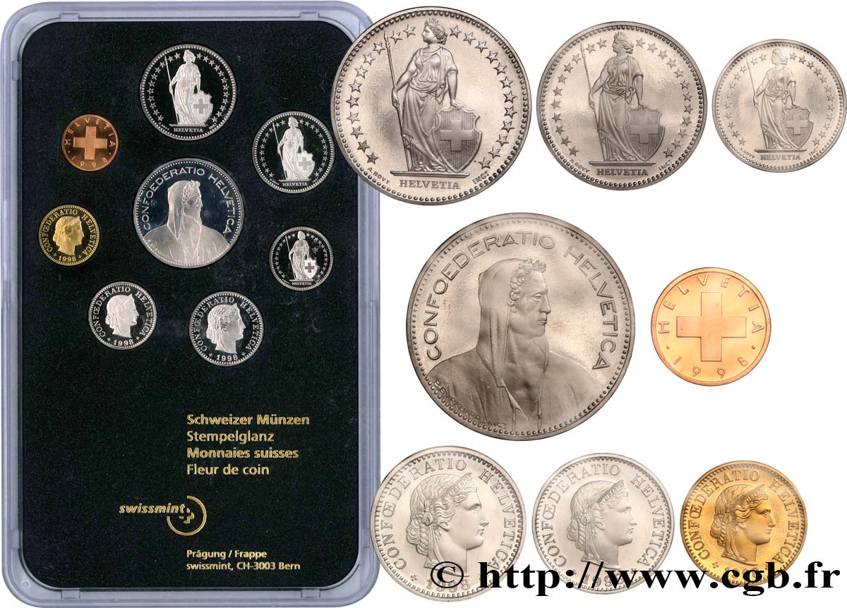 SUISSE Série Proof 8 Monnaies 1998  FDC 