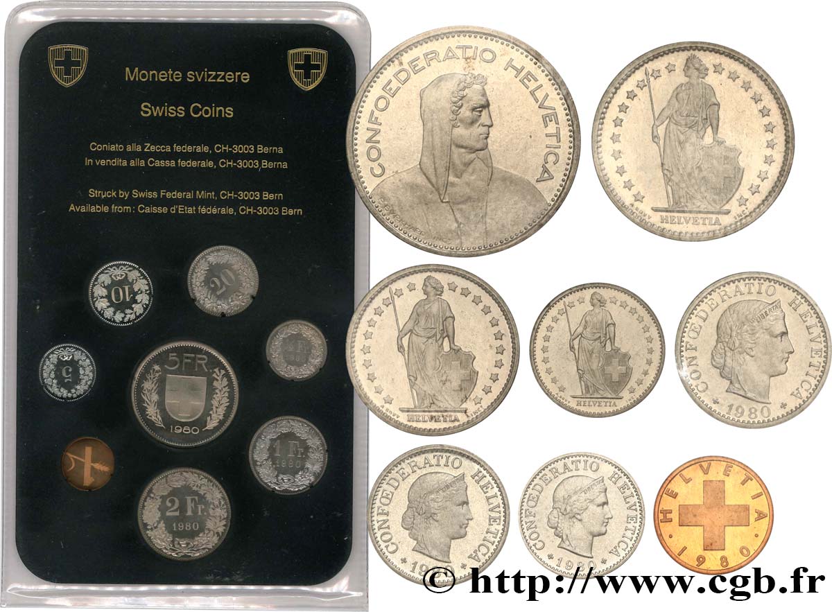 SUISSE Série FDC 8 Monnaies 1980  FDC 