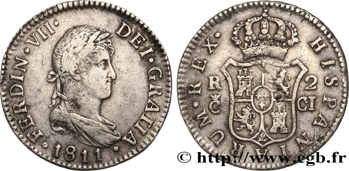 SPANIEN 2 Reales Ferdinand VII 1811 Cadix fSS 