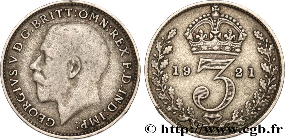 REINO UNIDO 3 Pence Georges V 1921  BC+ 